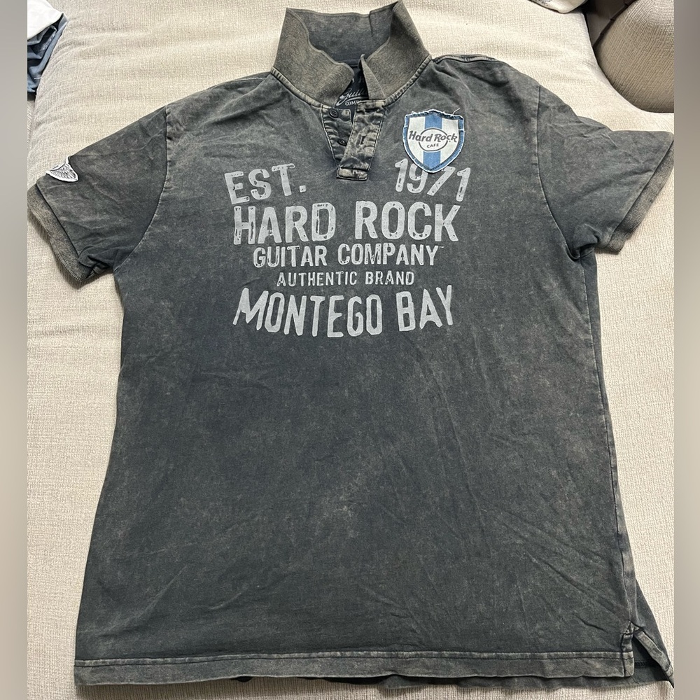 Hard Rock Cafe Men’s Large Short Sleeve Black Polo Shirt Embroidered Montego Bay